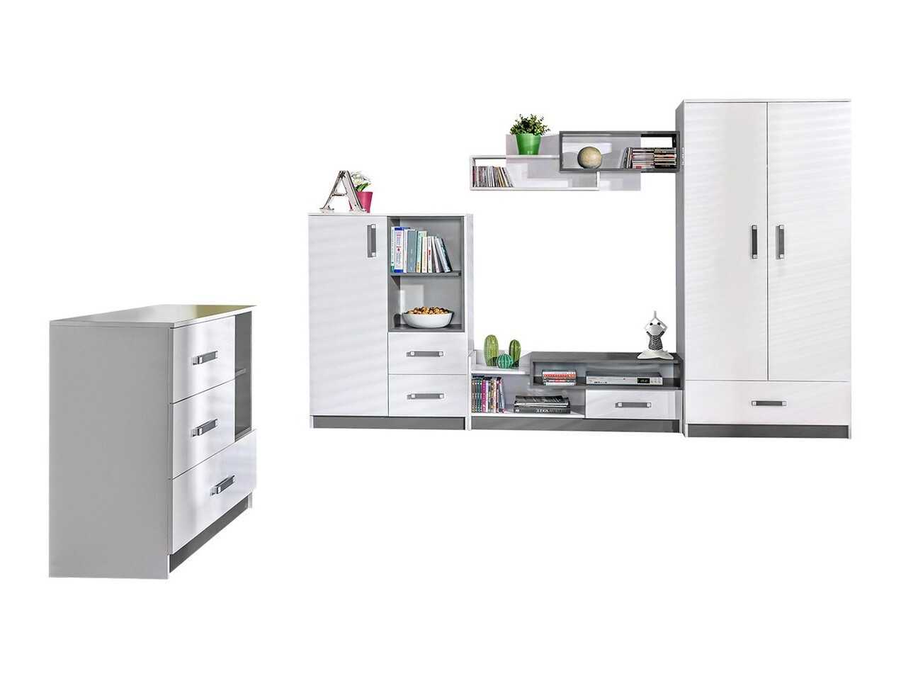 Chambre enfant complète Lorlare 117 (Blanc + Gris)