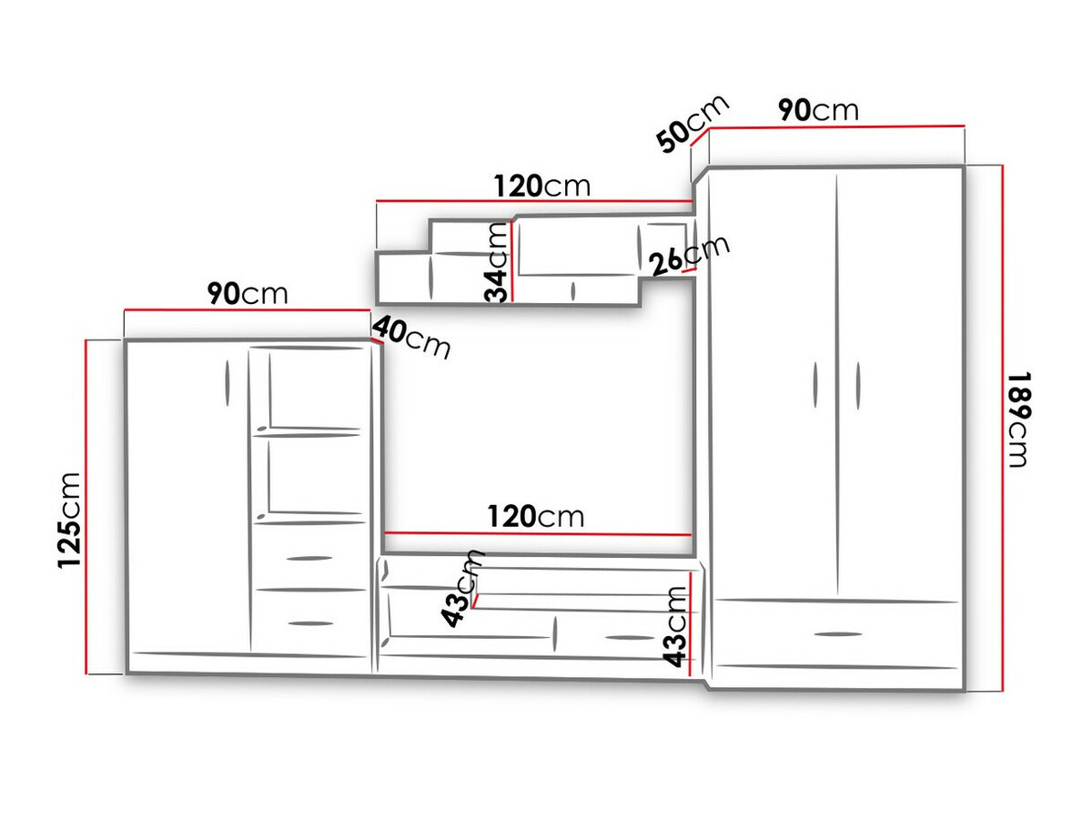 Chambre enfant complète Lorlare 117 (Blanc + Gris)