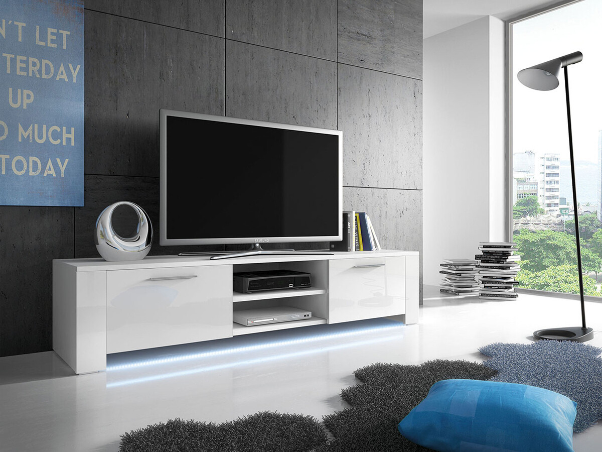 Meuble TV Uva II (Blanc + Blanc brillant)
