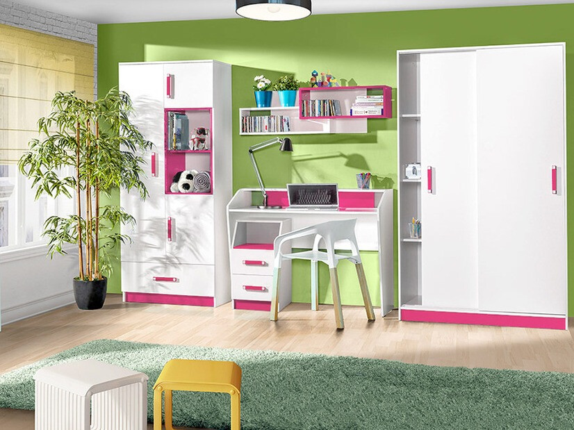 Armoire Lorlare 115 (Blanc + Rose)
