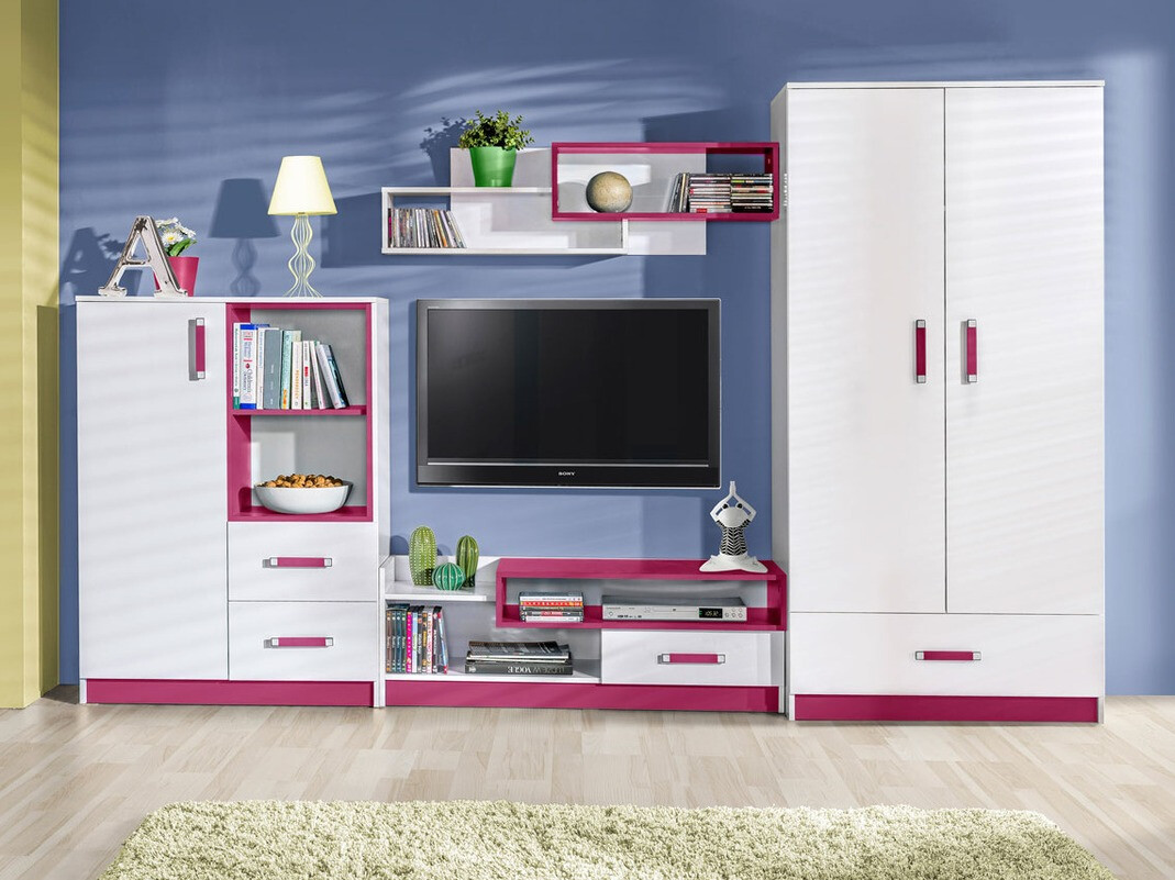 Meuble TV Lorlare 111 (Blanc + Rose)