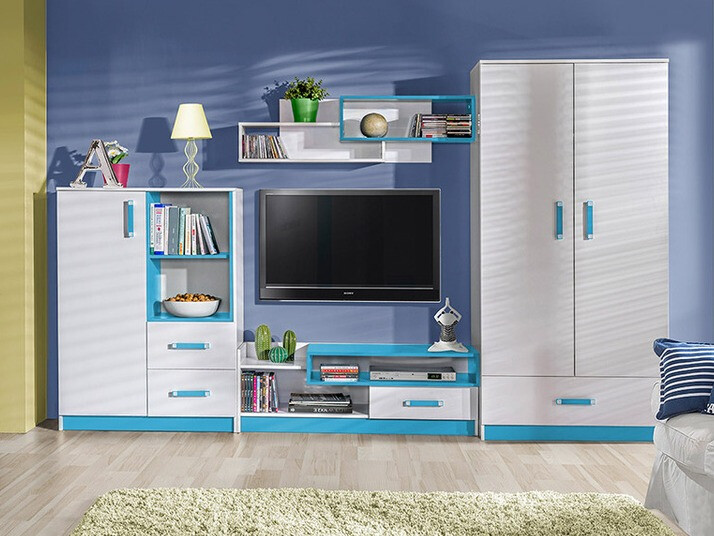 Meuble TV Lorlare 111 (Blanc + Turquoise)