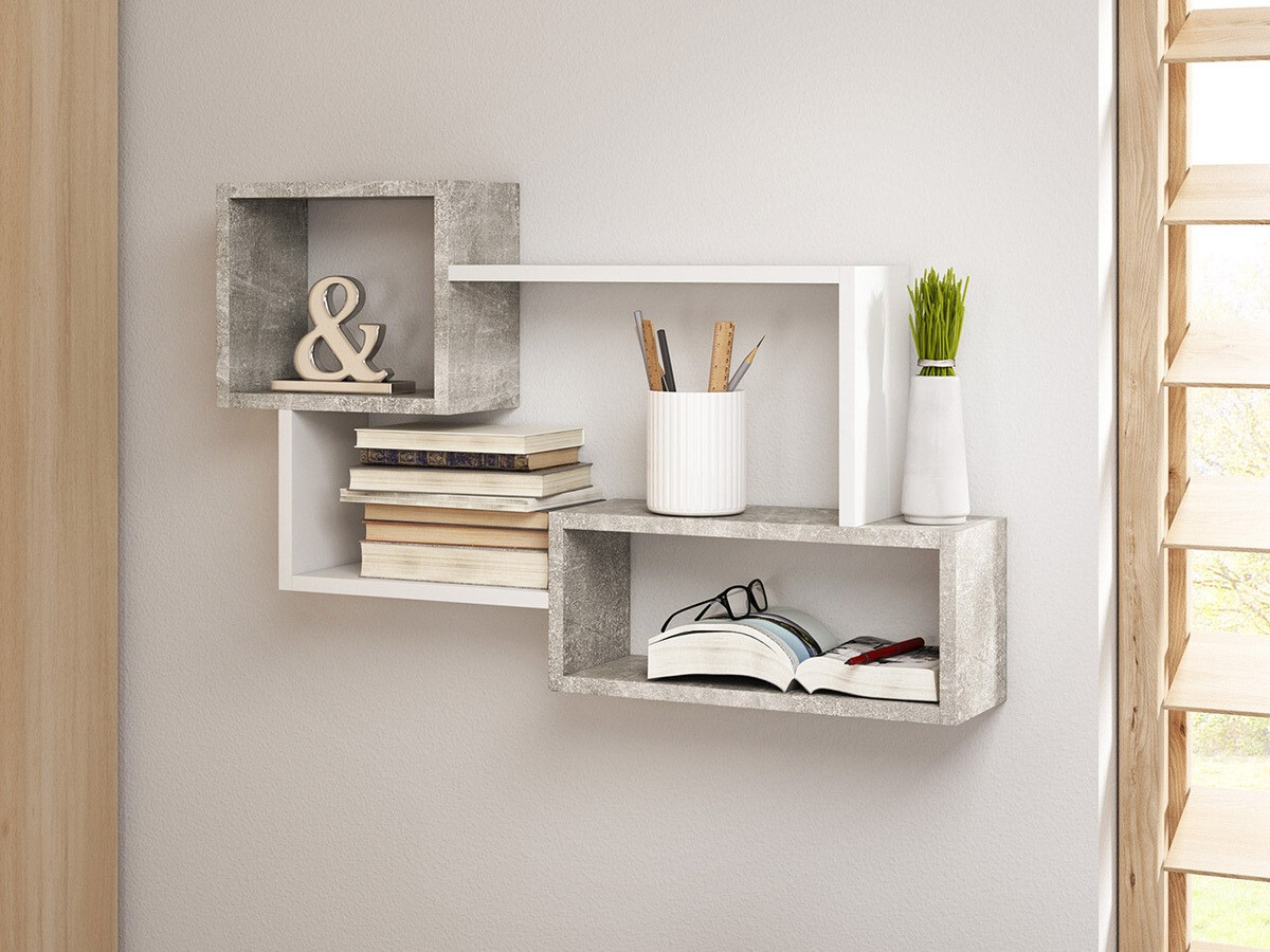 Étagère murale Sarasota 106 (Béton + Blanc)