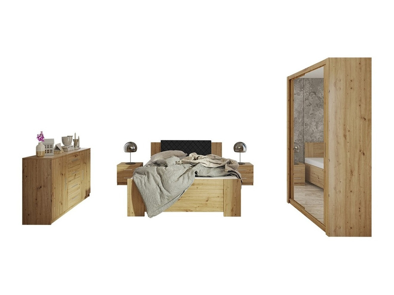 Ensemble de chambre Catromi 112 (Chêne Artisan + Soft Pik 011)