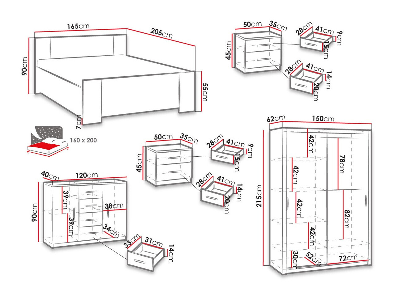 Ensemble de chambre Catromi 113 (Blanc)