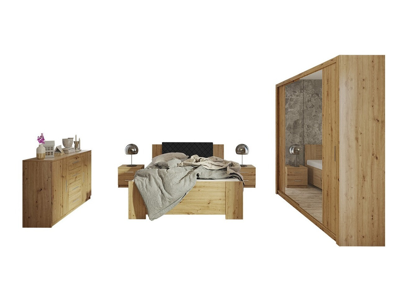 Ensemble de chambre Catromi 114 (Chêne Artisan + Soft Pik 011)