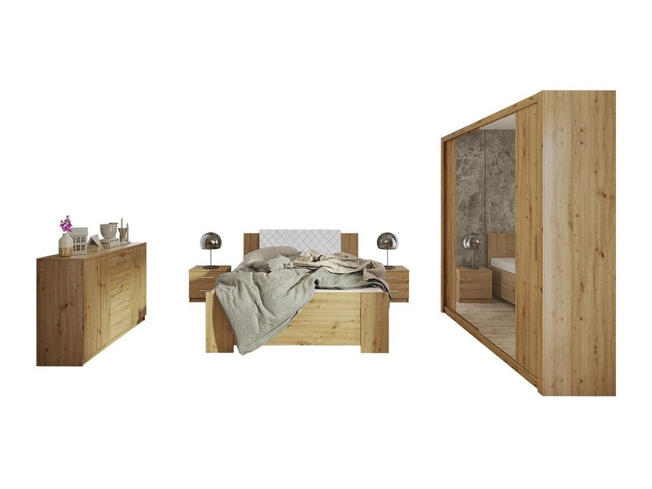 Ensemble de chambre Catromi 114 (Chêne Artisan + Soft Pik 017)