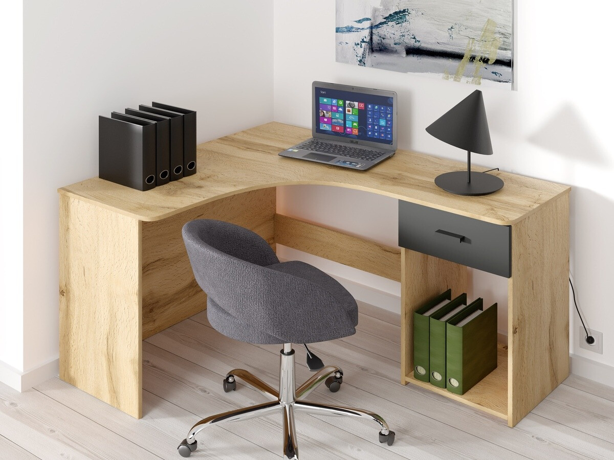 Bureau d'angle Austin 303 (Chêne wotan + Noir)