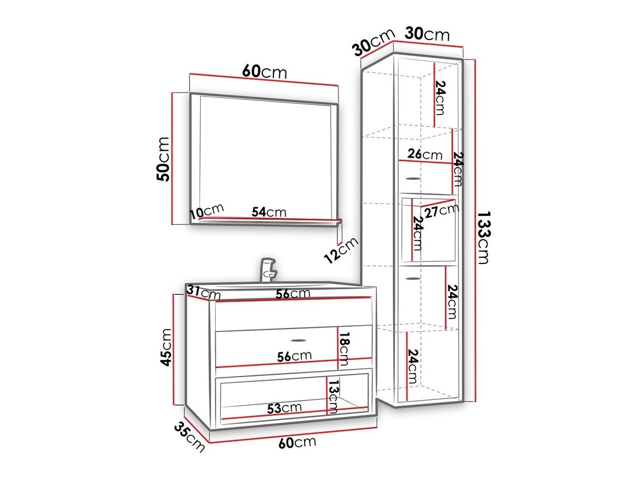 Ensemble de salle de bain Baltesi 100 (Blanc + Chêne Artisan)
