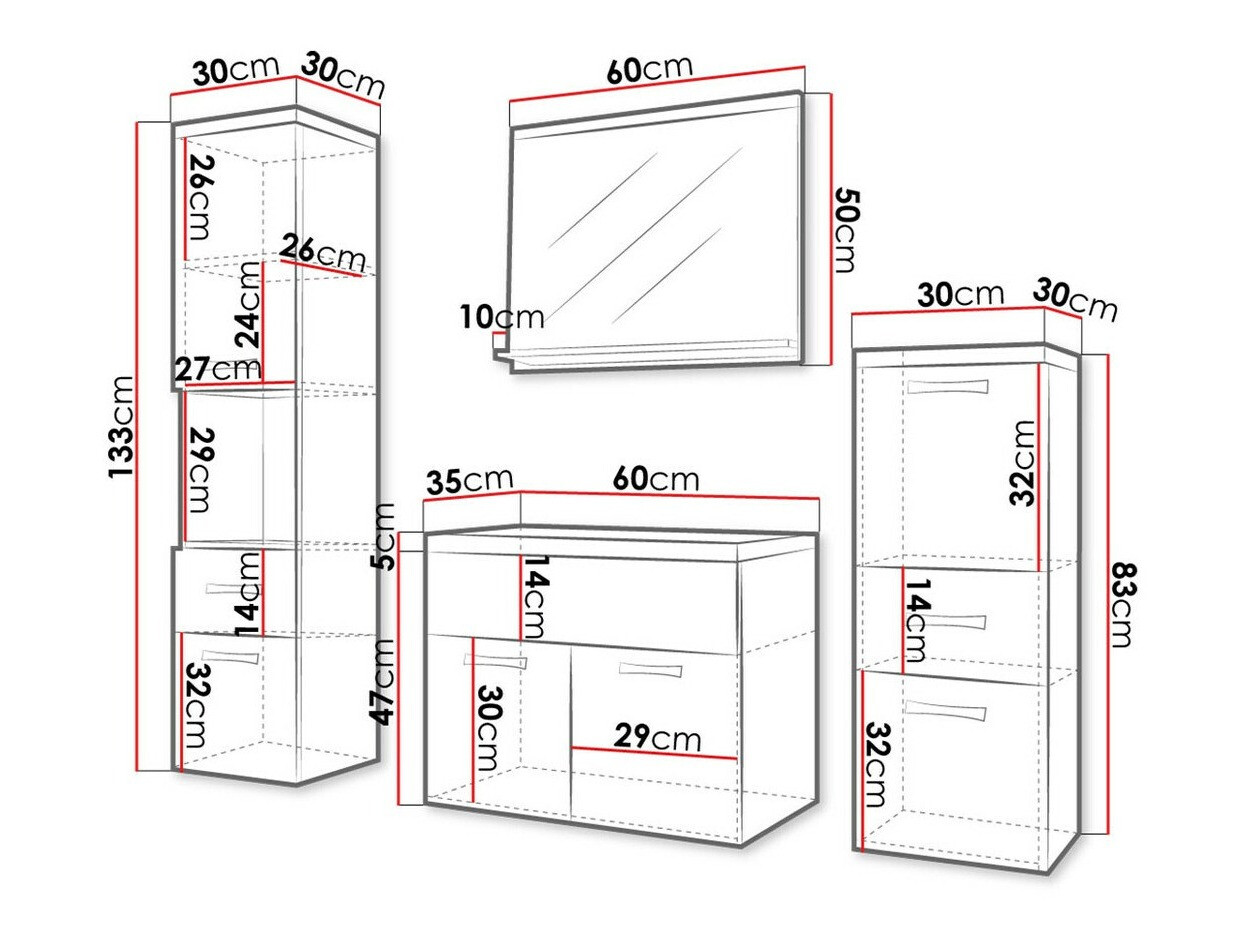 Ensemble de salle de bain Sarasota 109 (Blanc + Blanc brillant)