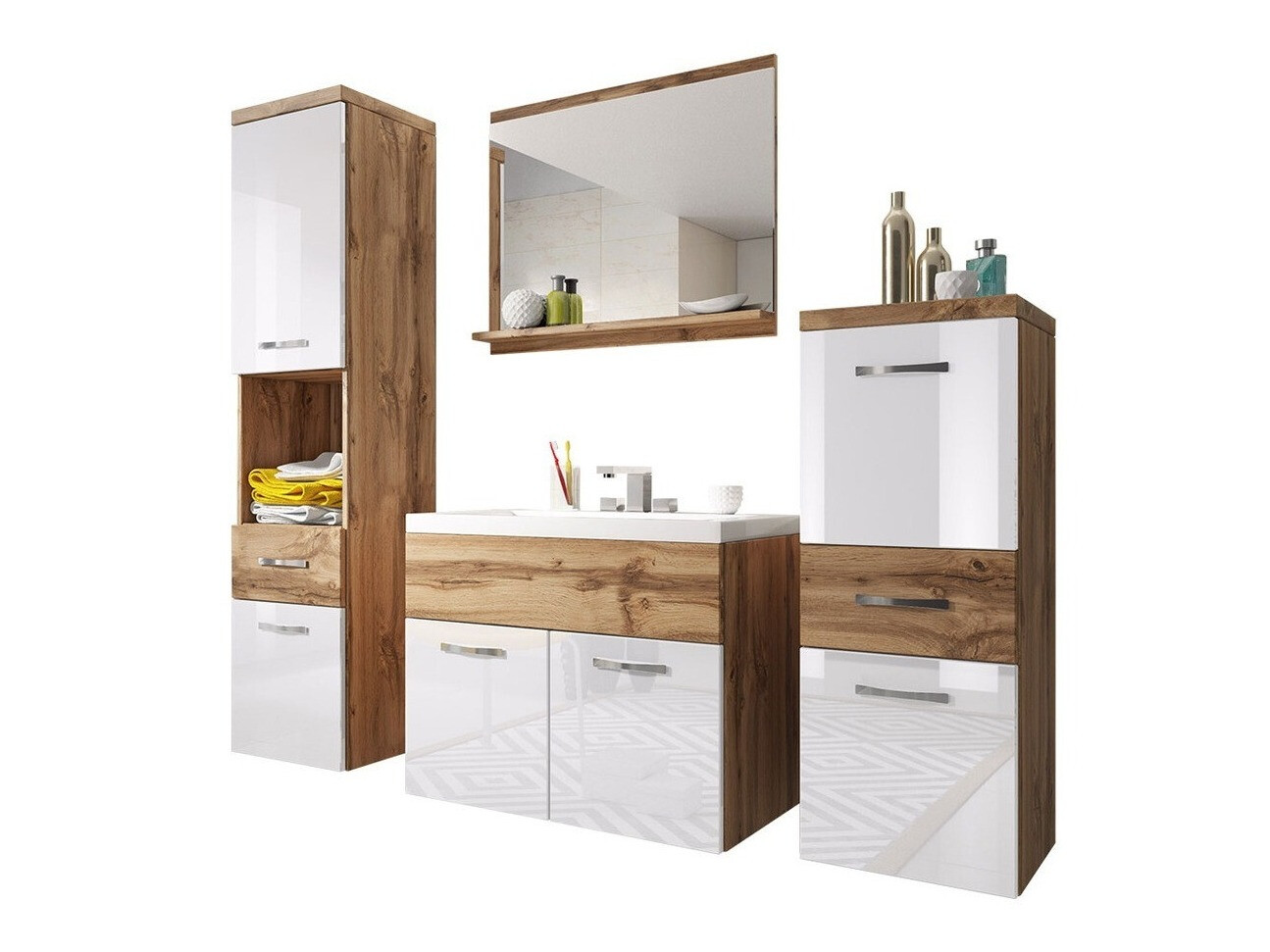 Ensemble de salle de bain Sarasota 109 (Chêne wotan + Blanc brillant)