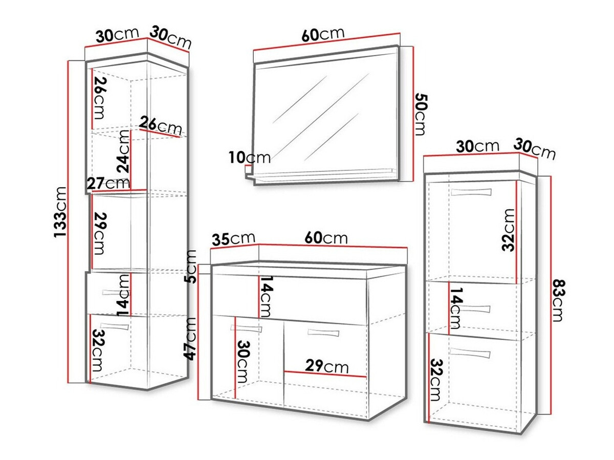 Ensemble de salle de bain Sarasota 109 (Chêne wotan + Blanc brillant)