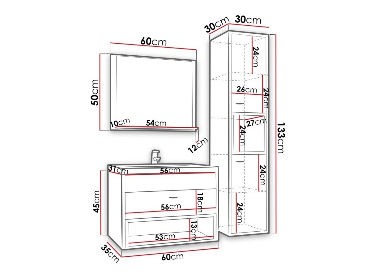 Ensemble de salle de bain Velum I (Blanc + Chêne Artisan)