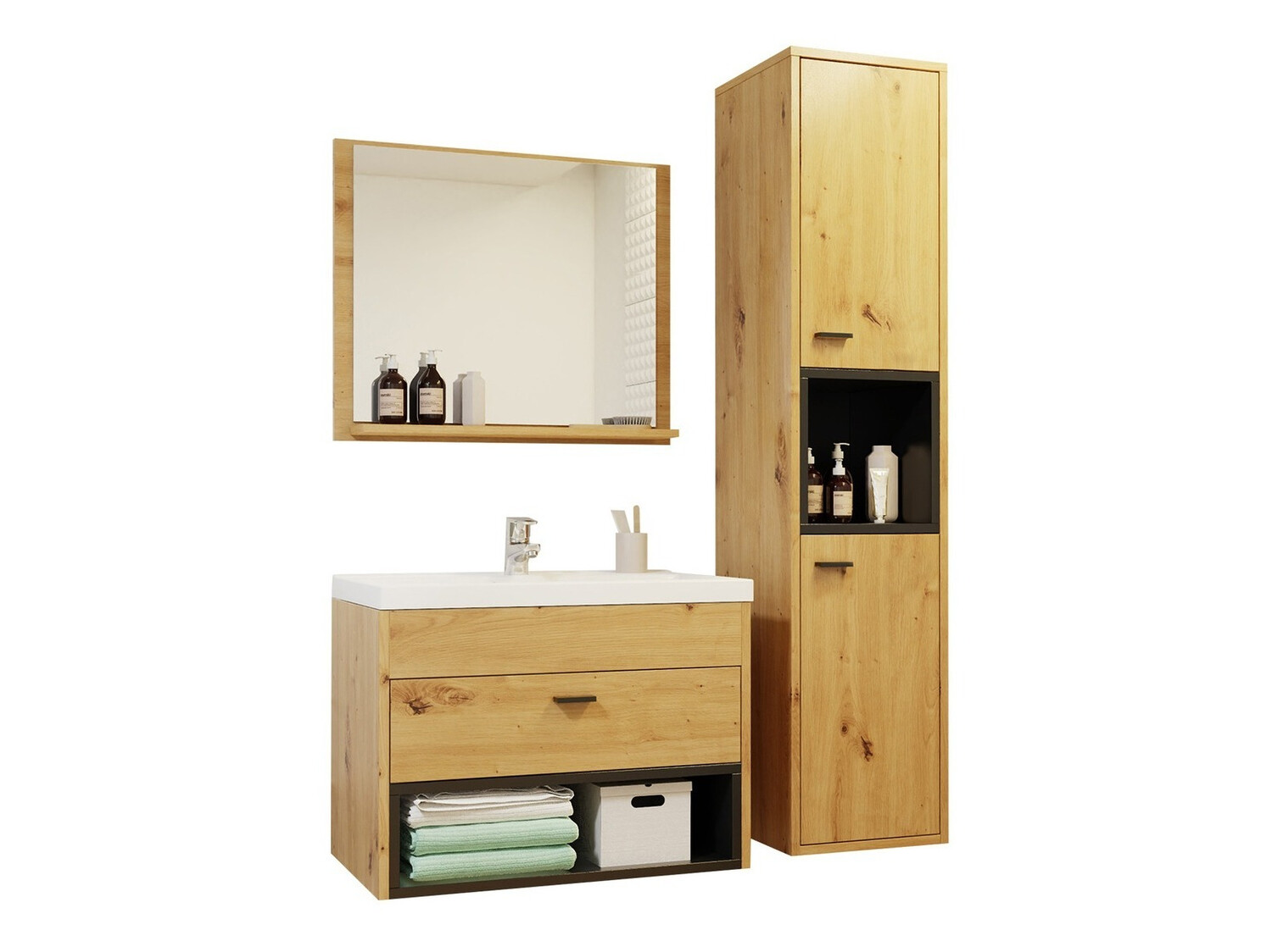 Ensemble de salle de bain Velum I (Chêne Artisan + Noir)