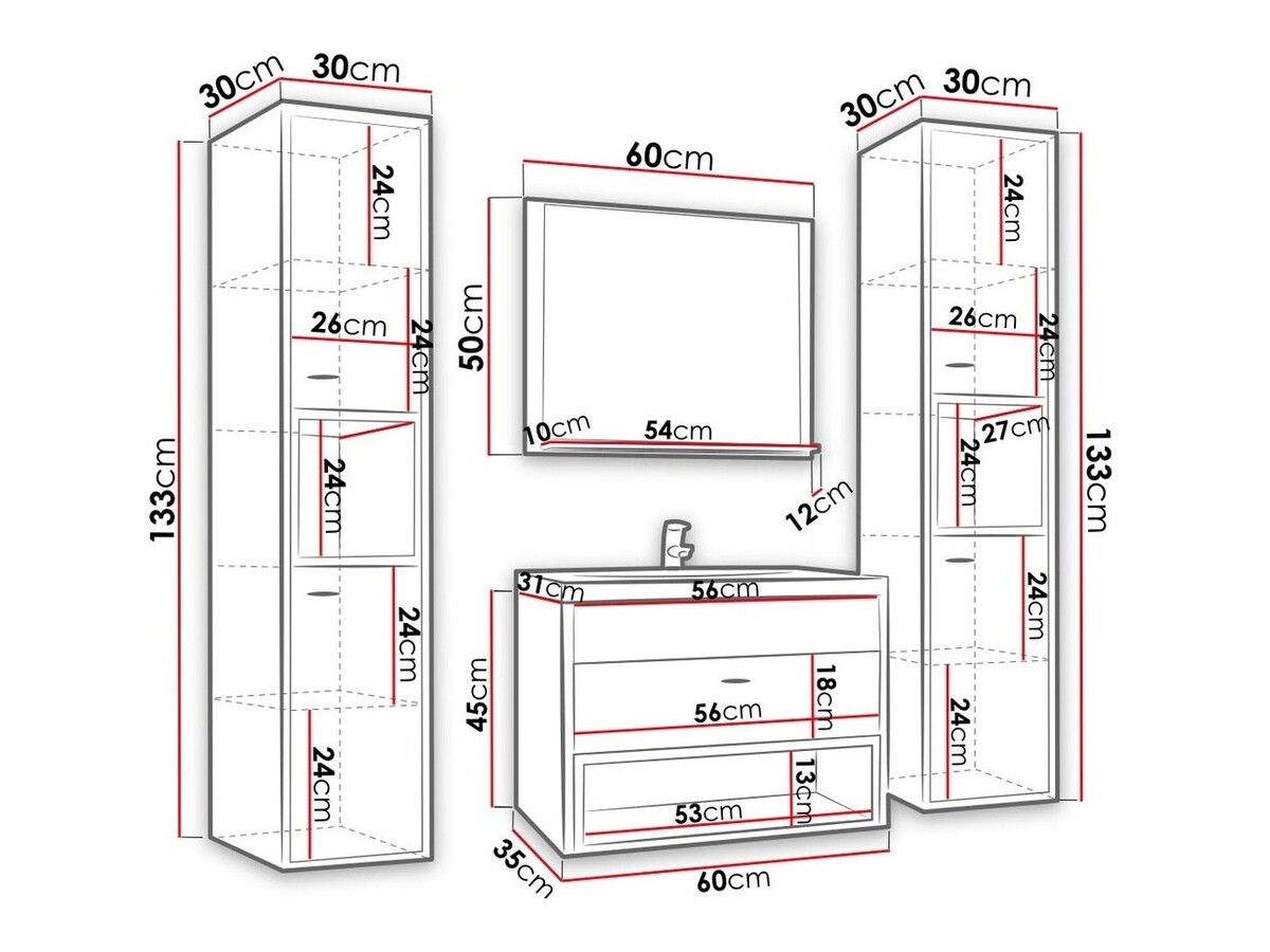Ensemble de salle de bain Velum II (Blanc + Chêne Artisan)