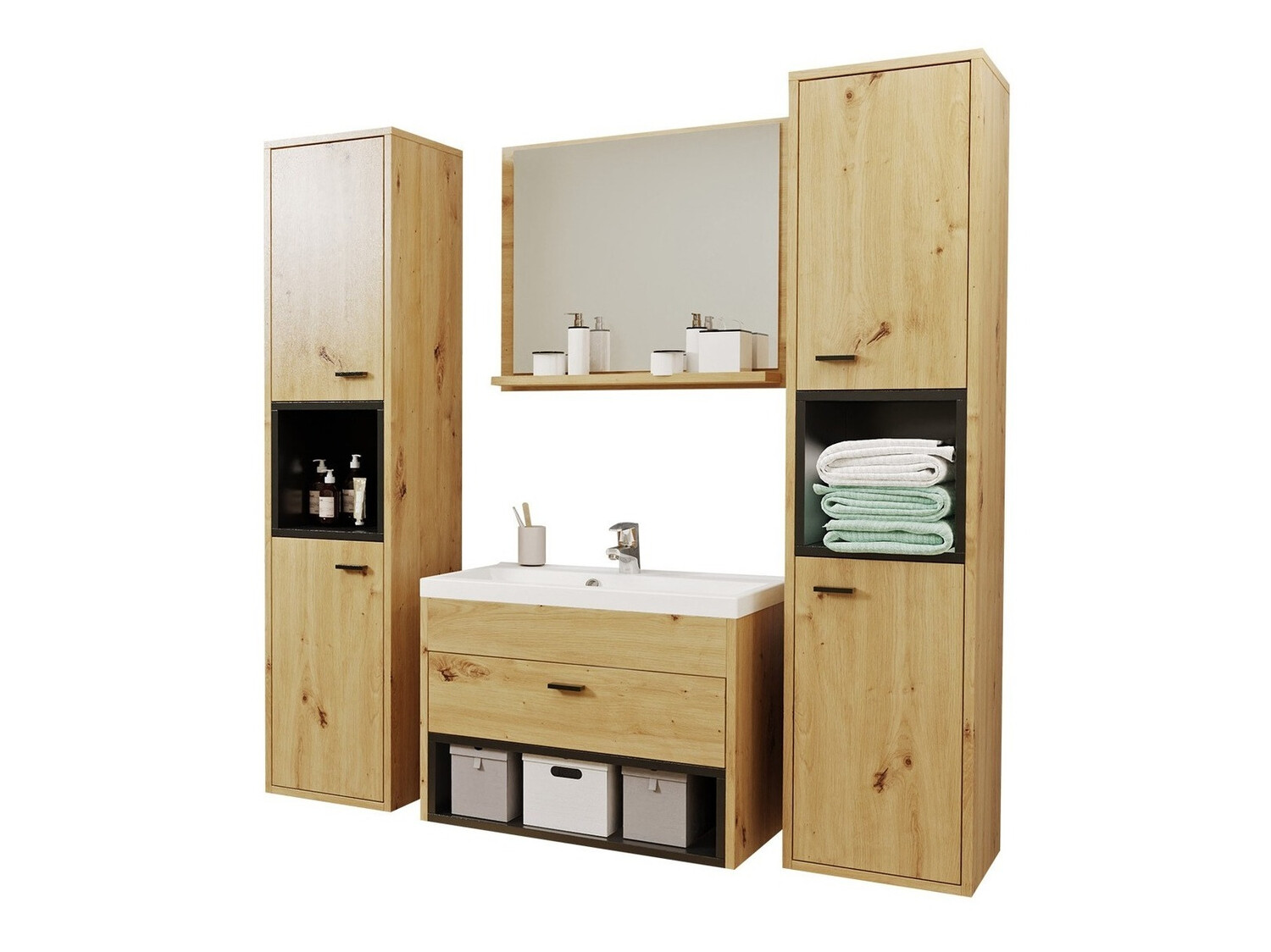 Ensemble de salle de bain Velum II (Chêne Artisan + Noir)