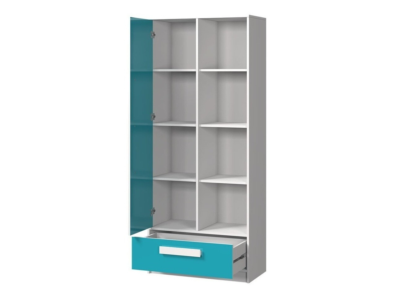 Chambre enfant complète Merevari 107 (Blanc + Blanc brillant + Gris)