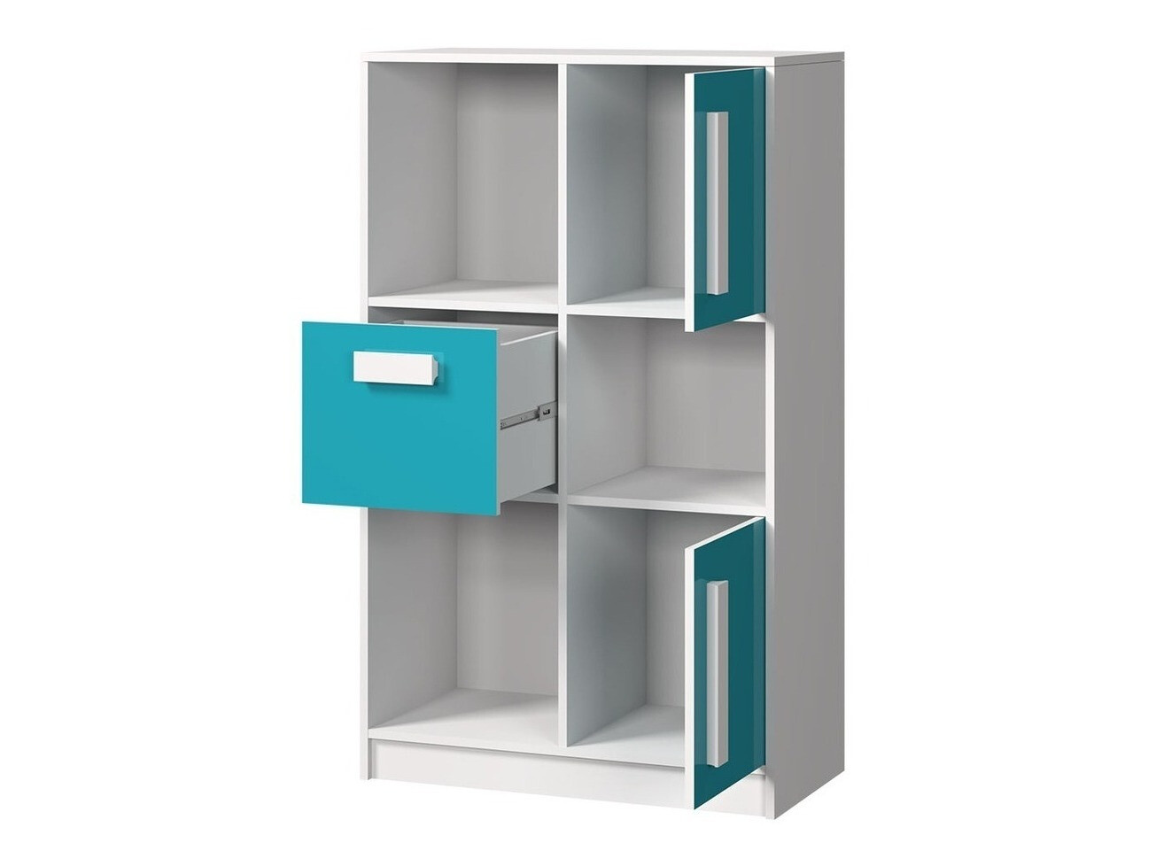 Chambre enfant complète Merevari 107 (Blanc + Blanc brillant + Gris)