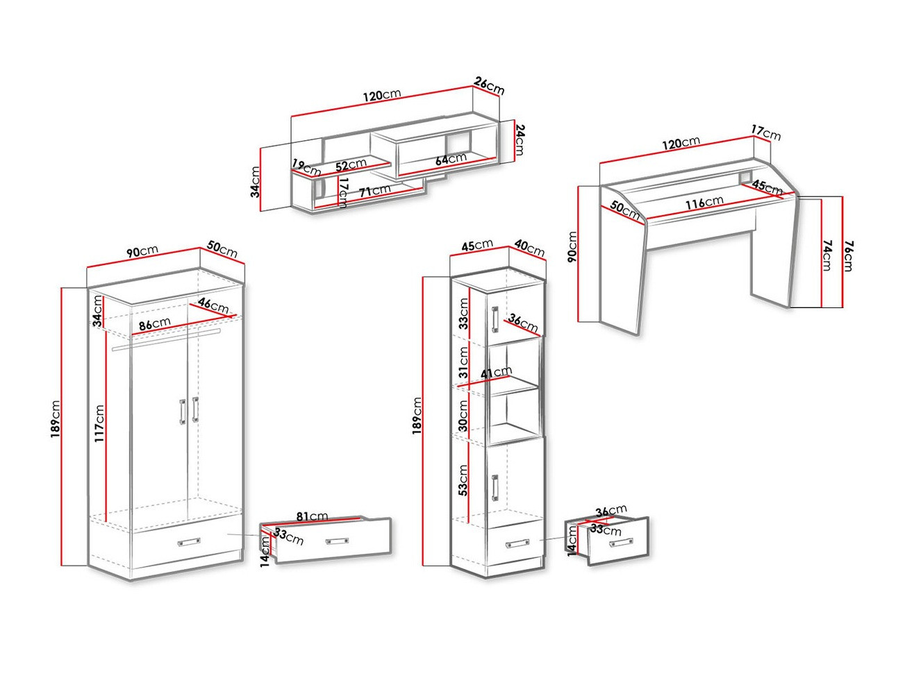 Chambre enfant complète Sorviru 106 (Blanc + Turquoise)