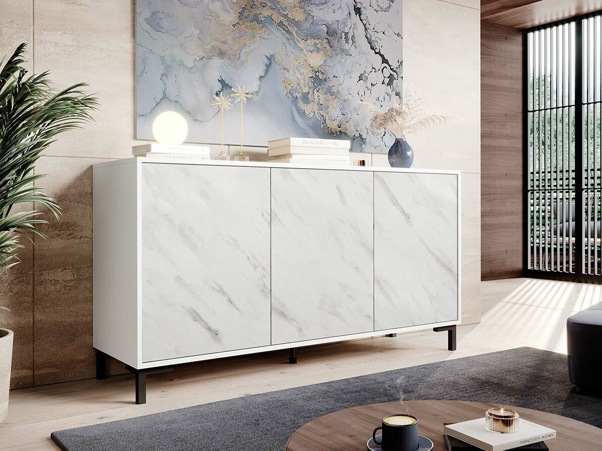 Buffet Charlotte 159 (Blanc + Marbre blanc)