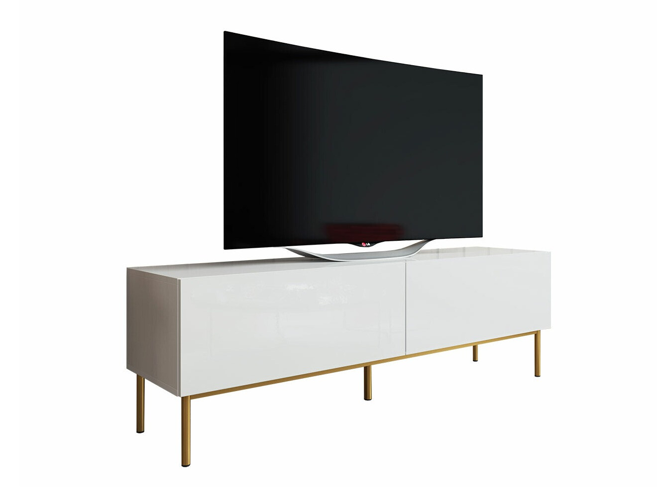 Meuble TV Charlotte 161 (Blanc + Blanc brillant + Doré)