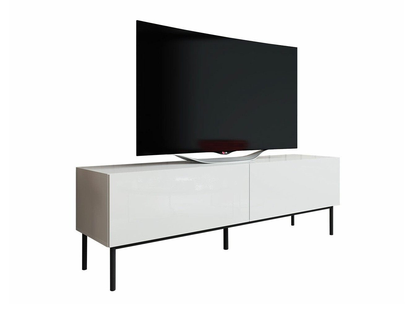 Meuble TV Charlotte 161 (Blanc + Blanc brillant + Noir)