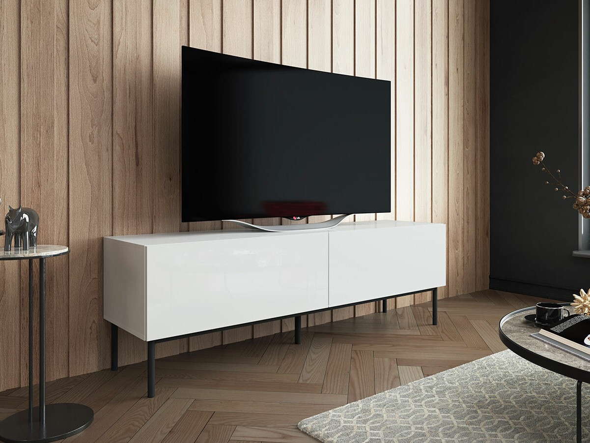Meuble TV Charlotte 161 (Blanc + Blanc brillant + Noir)
