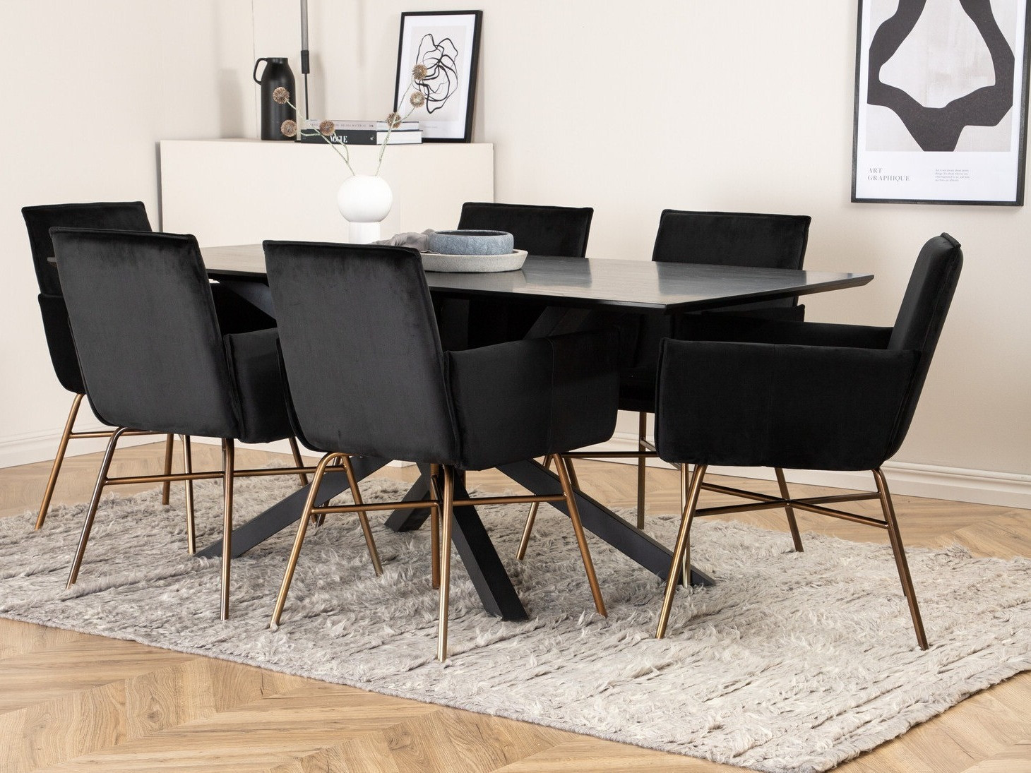 Salle à manger complète Dallas 2703 (Noir + Cuivre)
