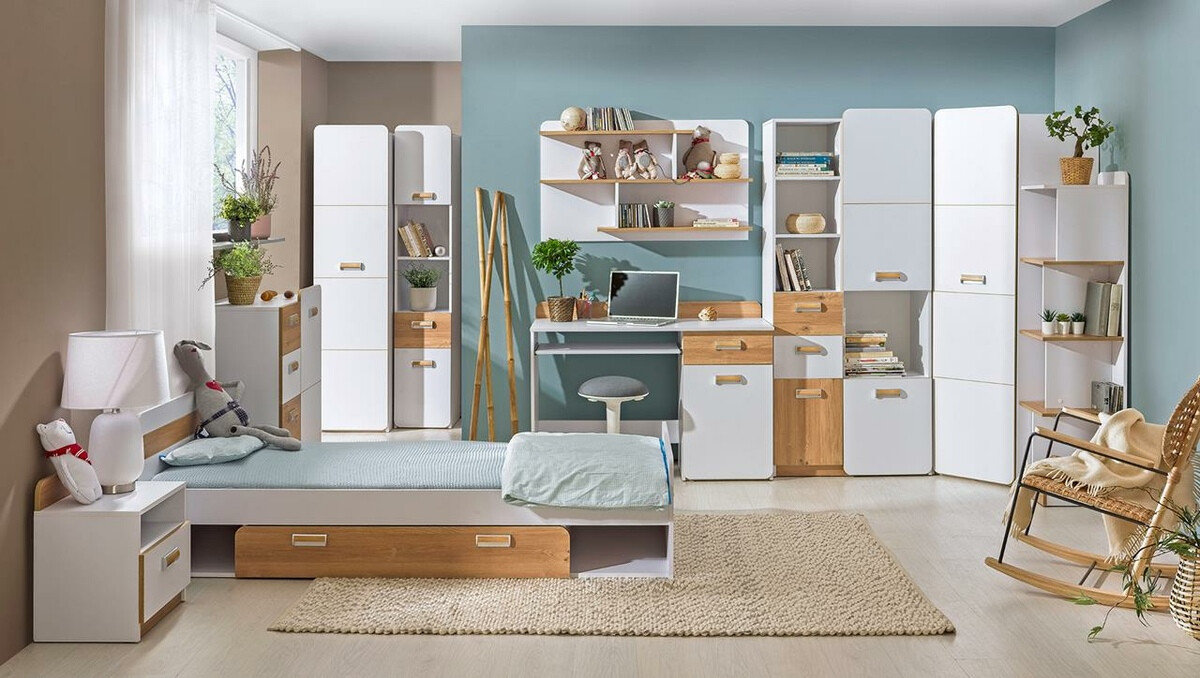 Armoire d'angle Ophmora 116 (Chêne + Blanc)
