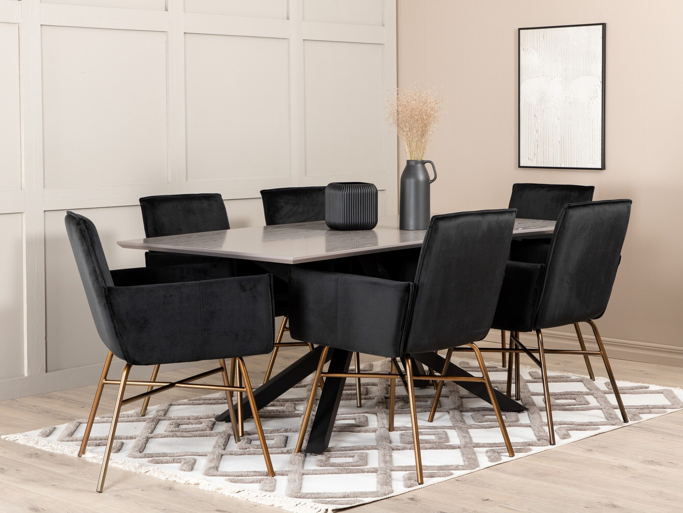 Salle à manger complète Dallas 2701 (Noir + Cuivre)