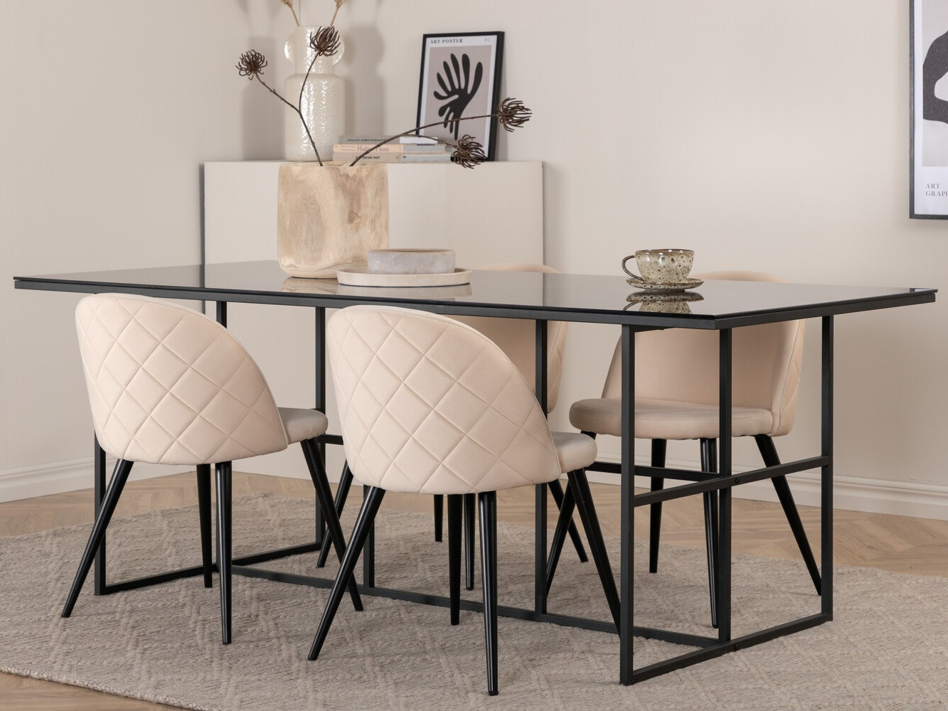 Salle à manger complète Dallas 2633 (Beige + Noir)