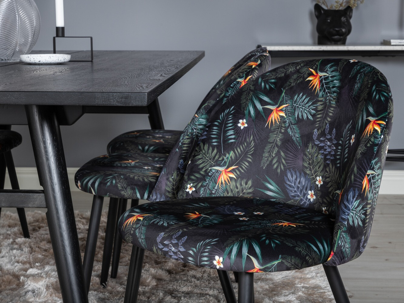 Salle à manger complète Dallas 1676 (Motif floral + Noir)