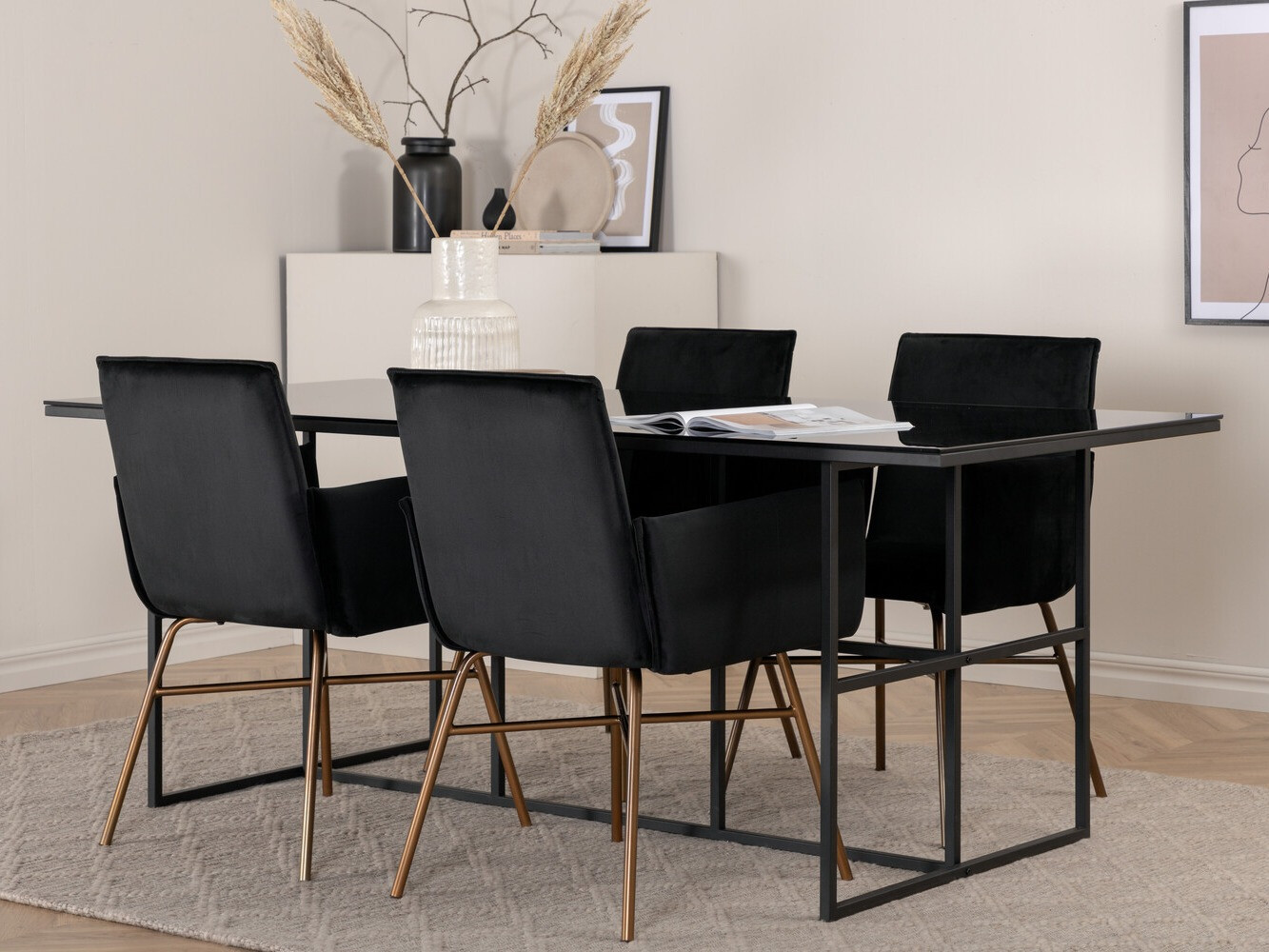Salle à manger complète Dallas 2650 (Noir + Laiton)