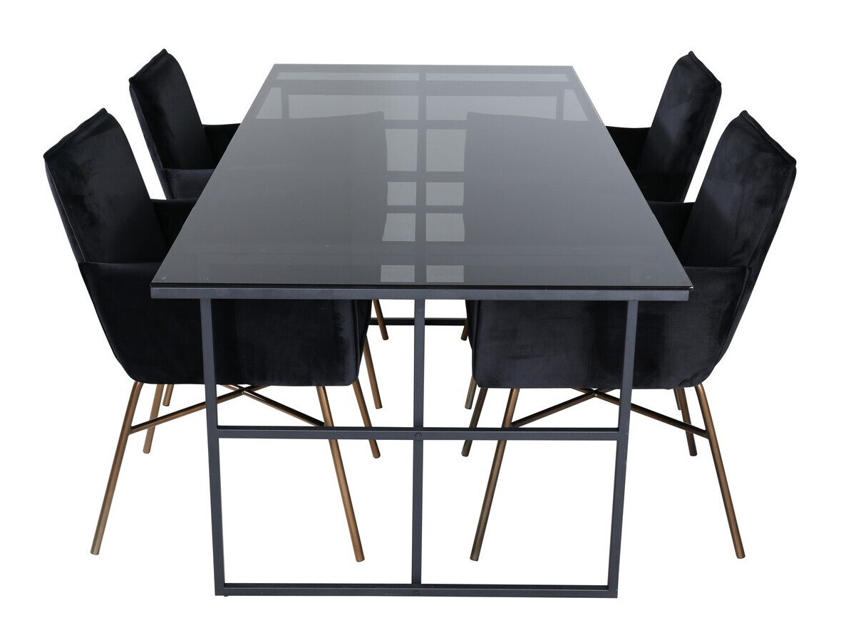 Salle à manger complète Dallas 2650 (Noir + Laiton)