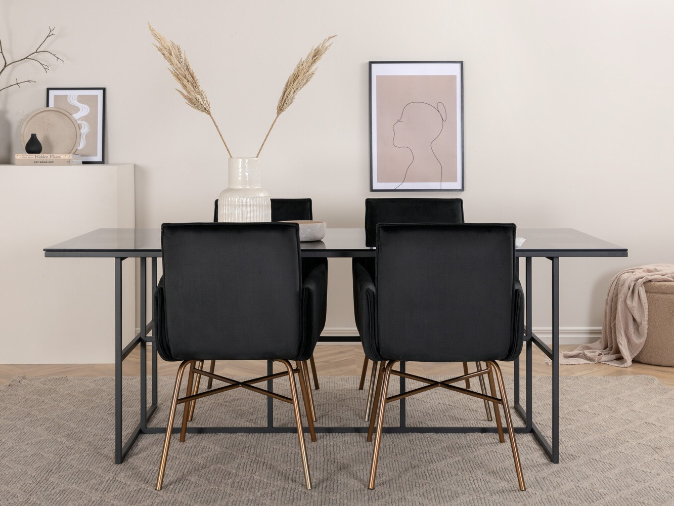 Salle à manger complète Dallas 2650 (Noir + Laiton)