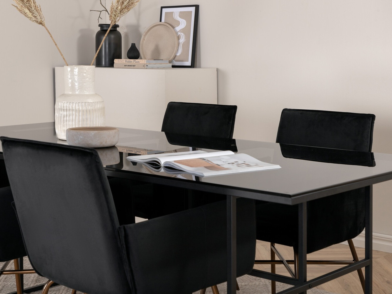 Salle à manger complète Dallas 2650 (Noir + Laiton)