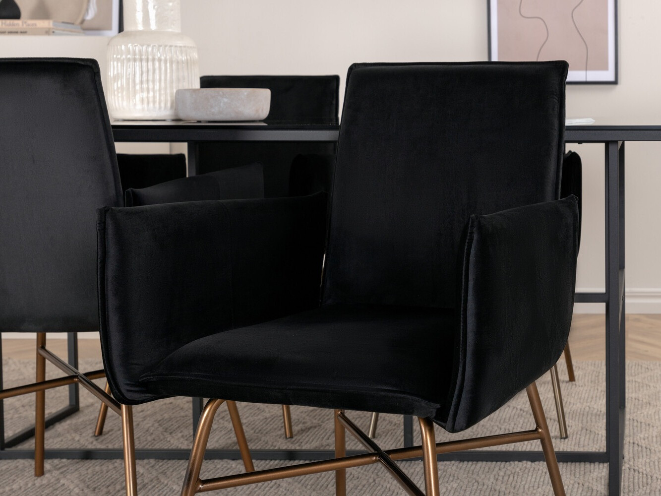 Salle à manger complète Dallas 2650 (Noir + Laiton)