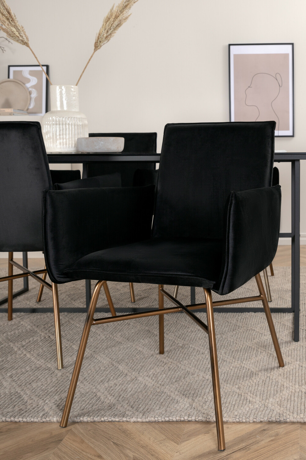 Salle à manger complète Dallas 2650 (Noir + Laiton)