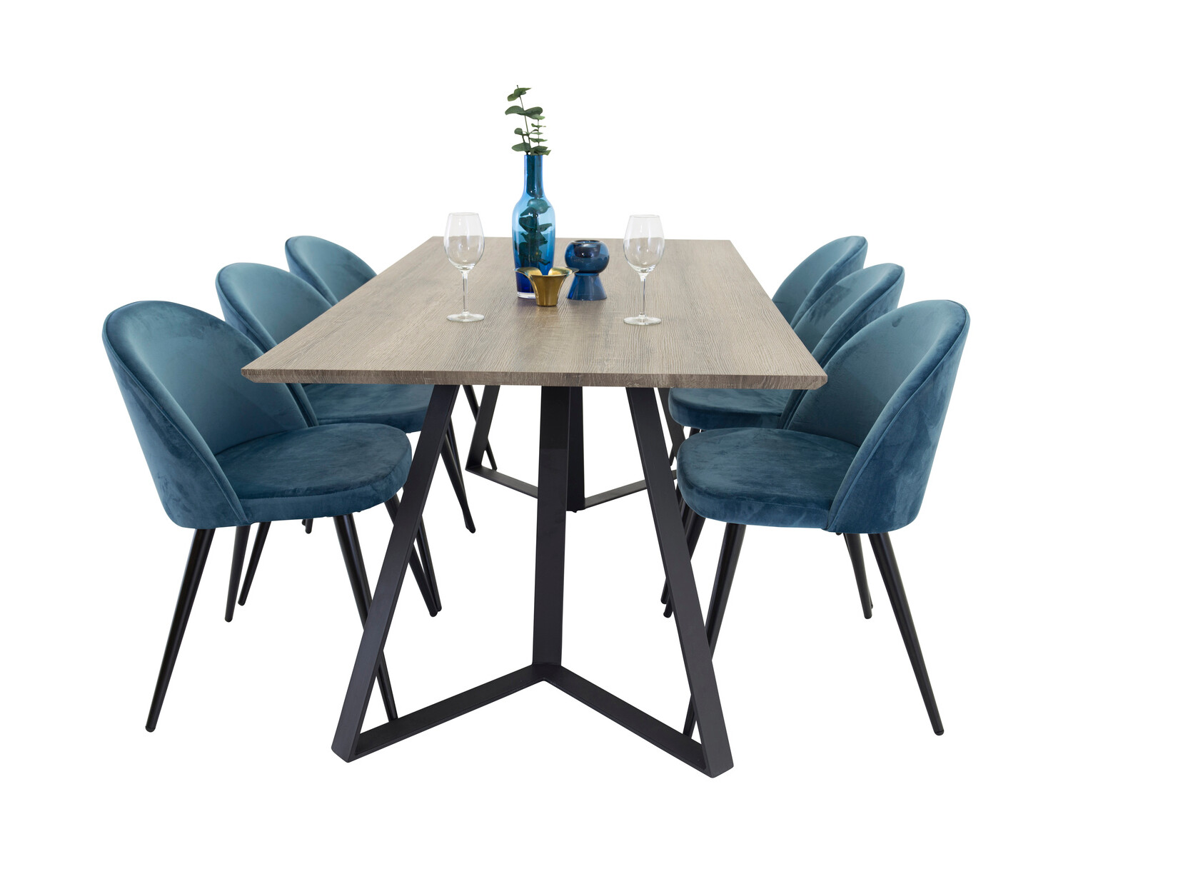Salle à manger complète Dallas 340 (Bleu foncé + Noir)
