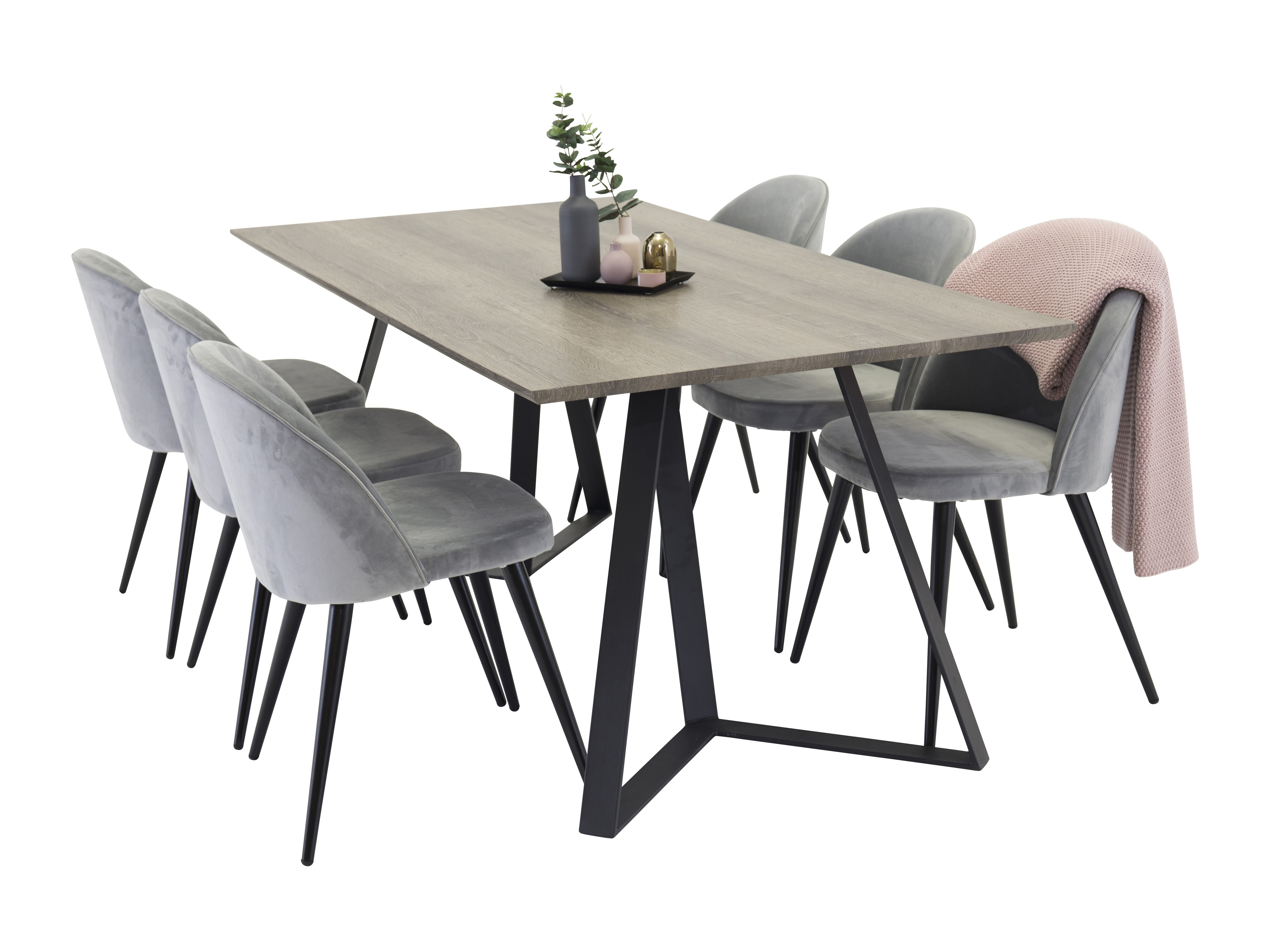 Salle à manger complète Dallas 340 (Gris + Noir)