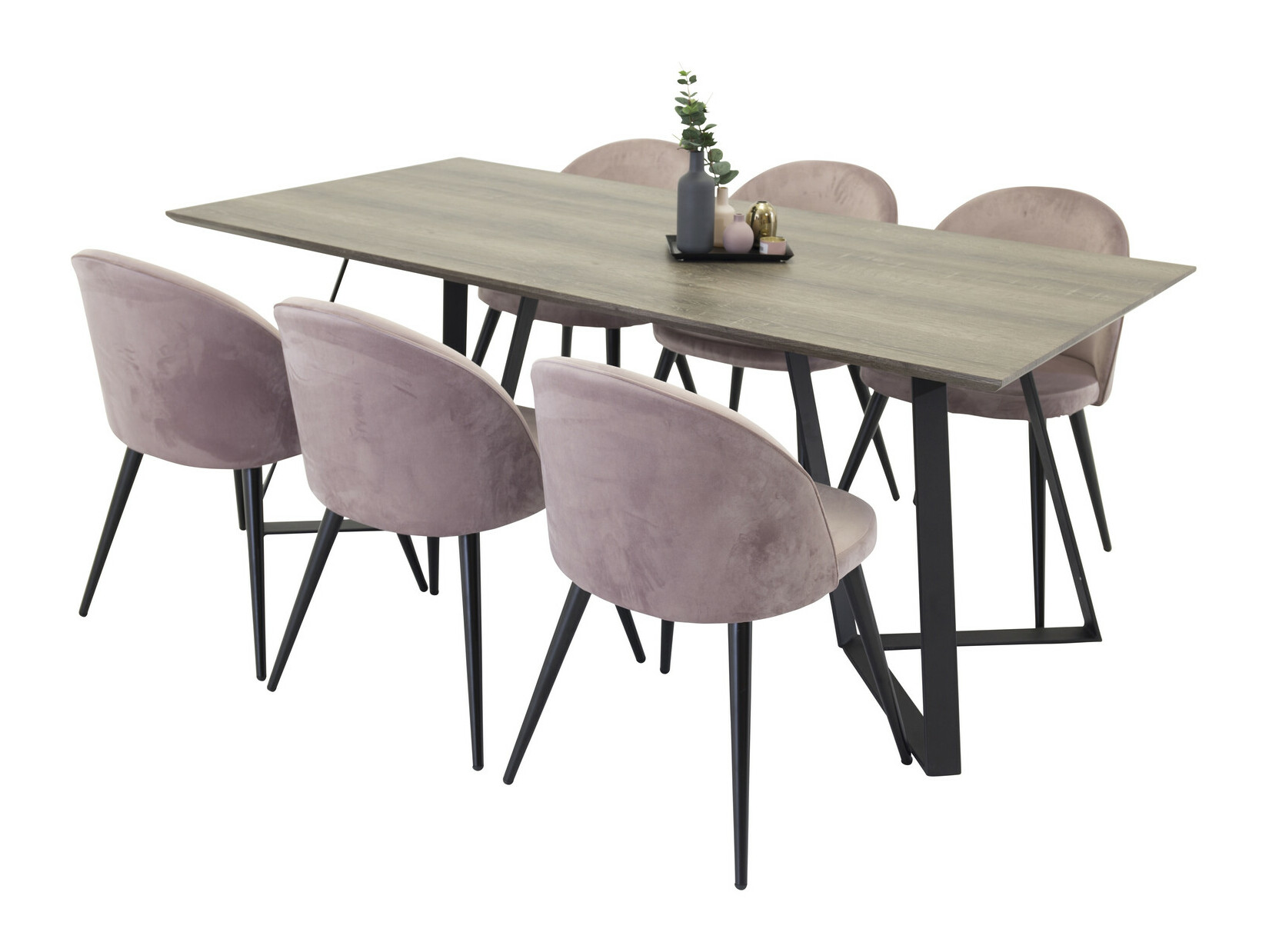 Salle à manger complète Dallas 340 (Rose Dusty + Noir)