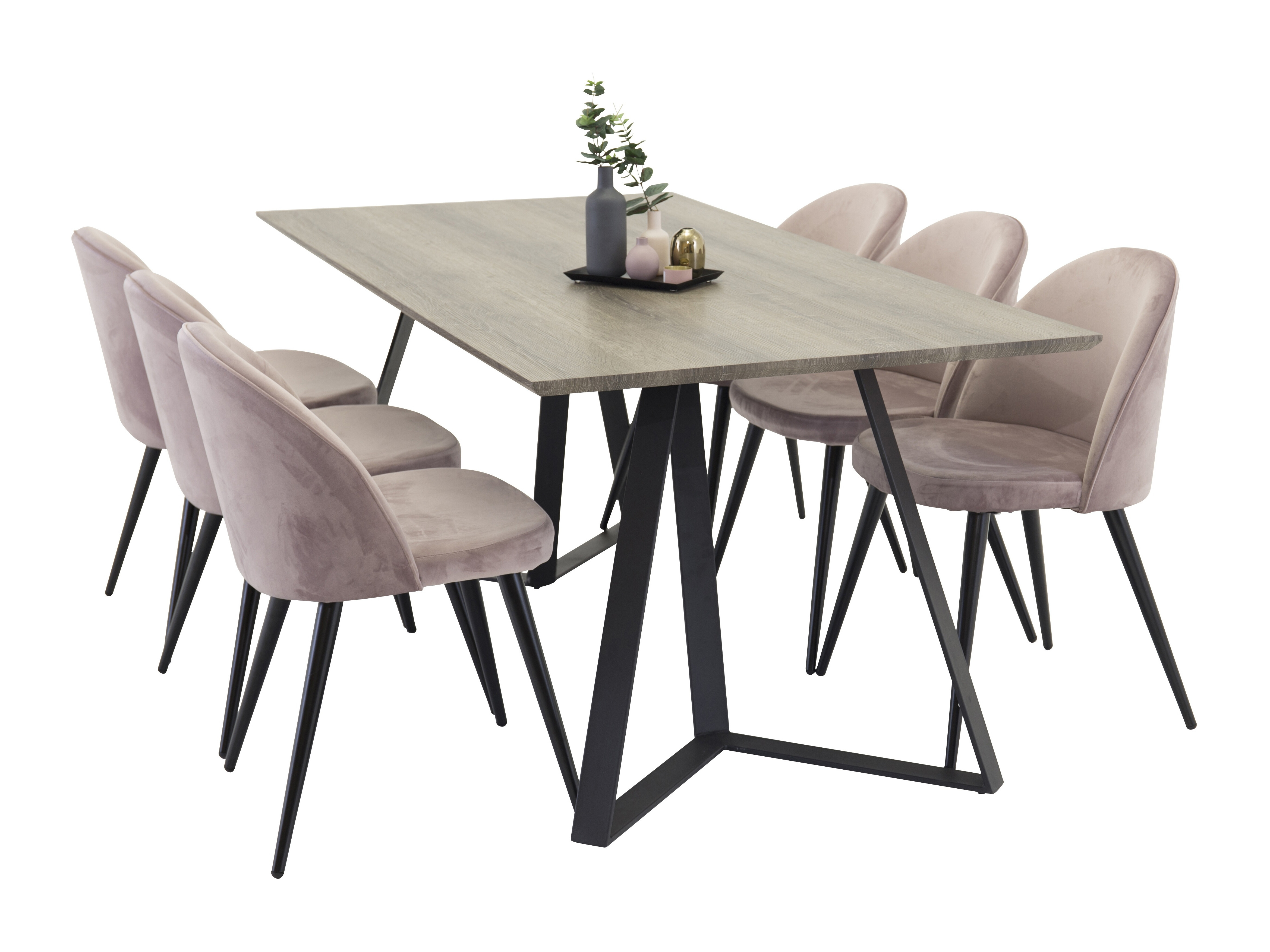 Salle à manger complète Dallas 340 (Rose Dusty + Noir)