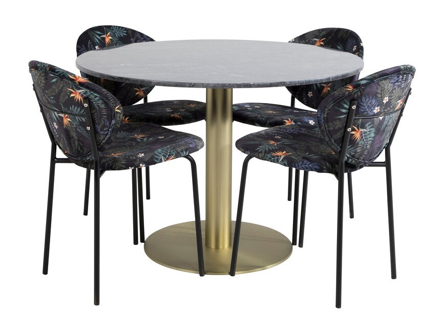 Salle à manger complète Dallas 1209 (Motif floral + Noir)