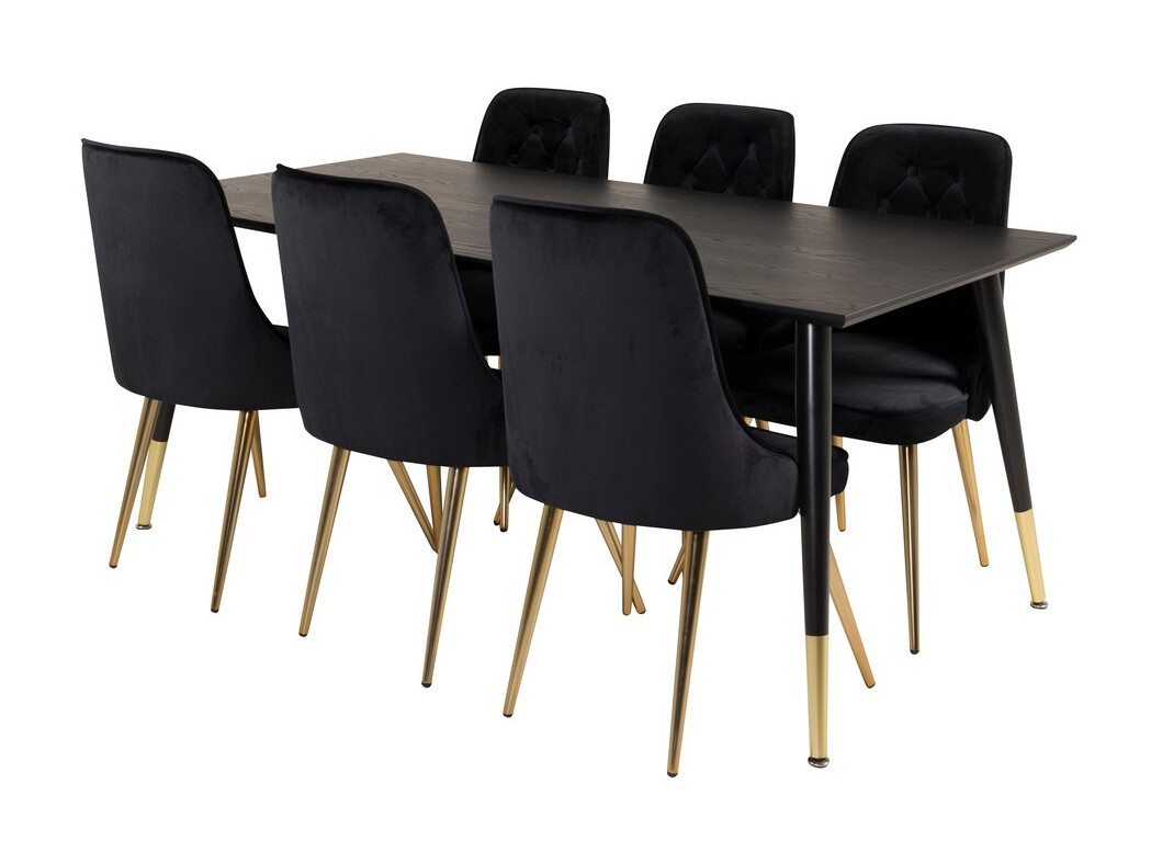 Salle à manger complète Dallas 1256 (Noir + Doré)