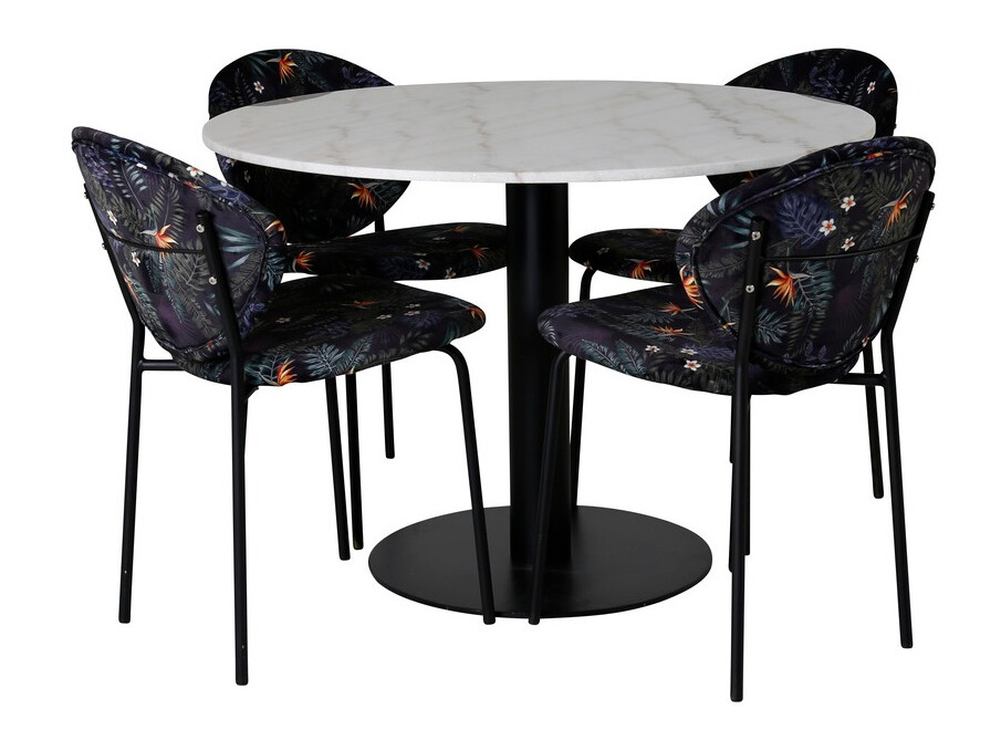 Salle à manger complète Dallas 1298 (Motif floral + Noir)