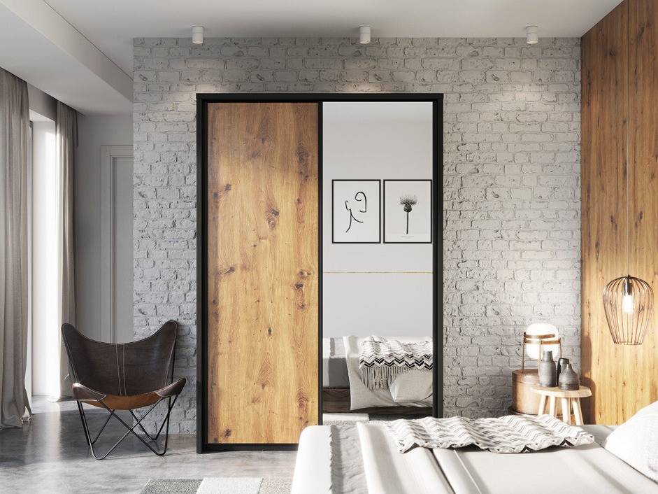 Armoire Fresno 122 (Chêne Artisan + Noir)