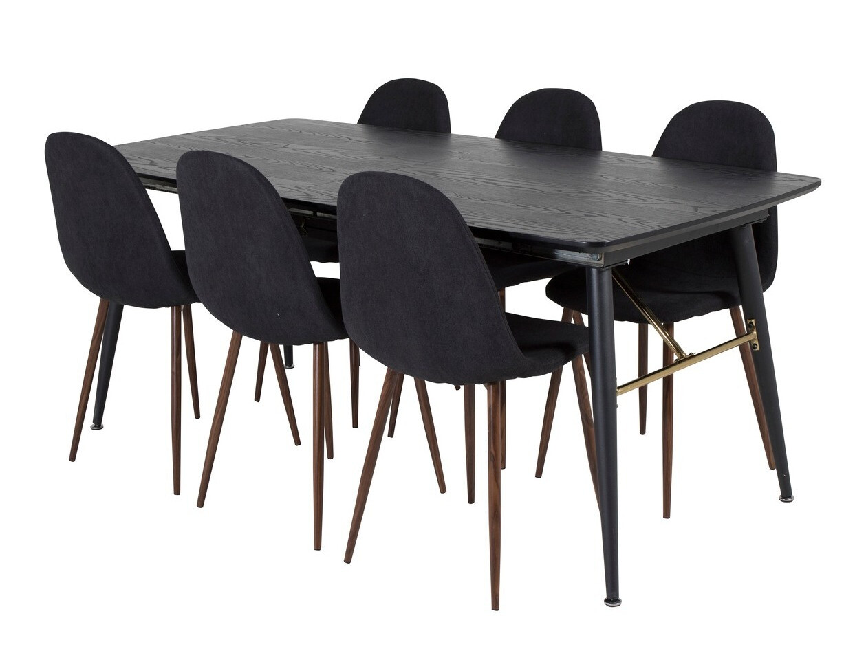 Salle à manger complète Dallas 1443 (Noir + Noix)