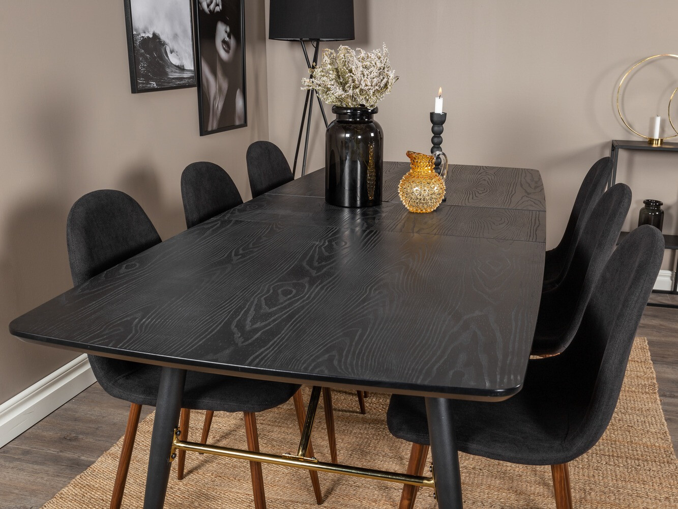 Salle à manger complète Dallas 1443 (Noir + Noix)