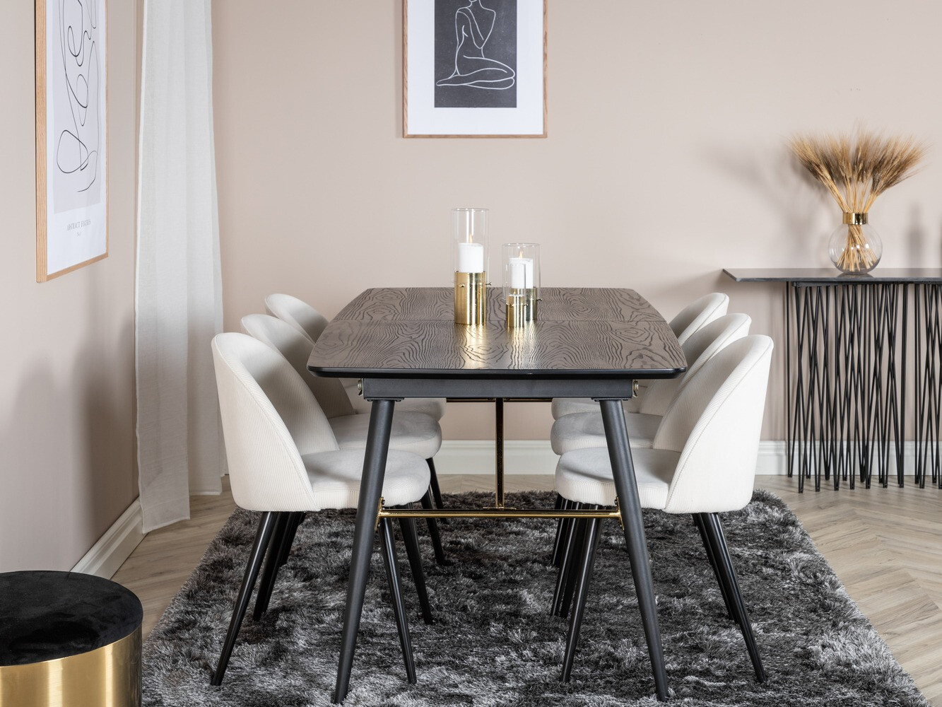 Salle à manger complète Dallas 1447 (Beige + Noir)