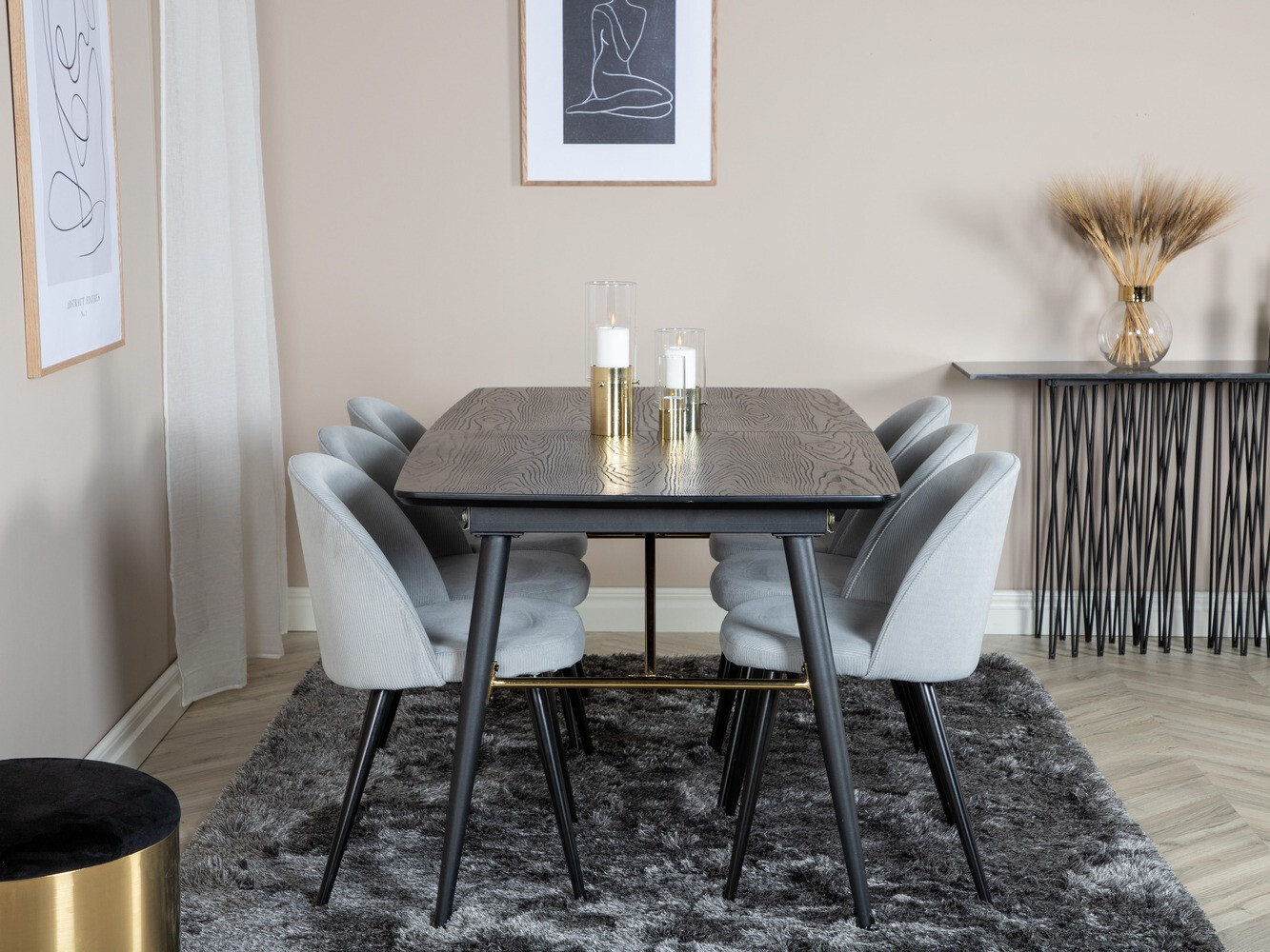 Salle à manger complète Dallas 1447 (Gris clair + Noir)